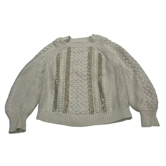 J. Crew Wool Blend Cable Knit Chunky Pullover Sweater Women Size L Cream - Picture 1 of 12